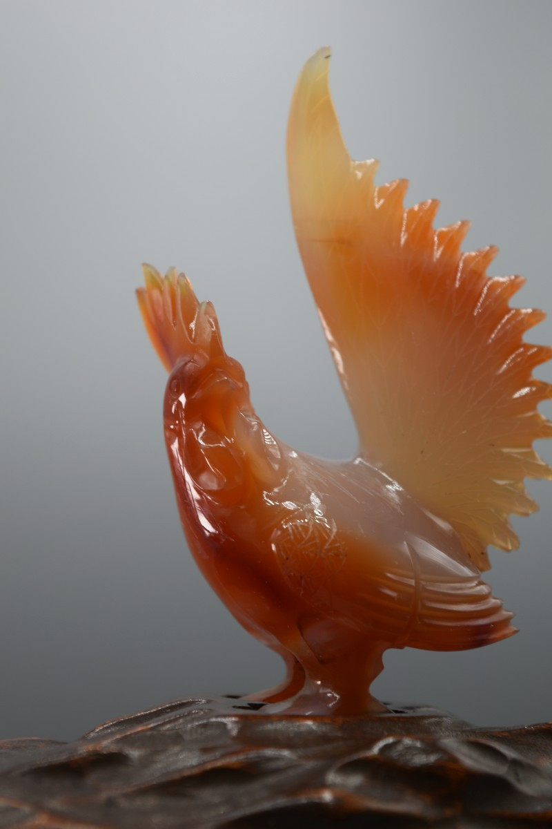 Statuette Of Roosters In Agate, Chinese Handicraft About 1950-photo-2