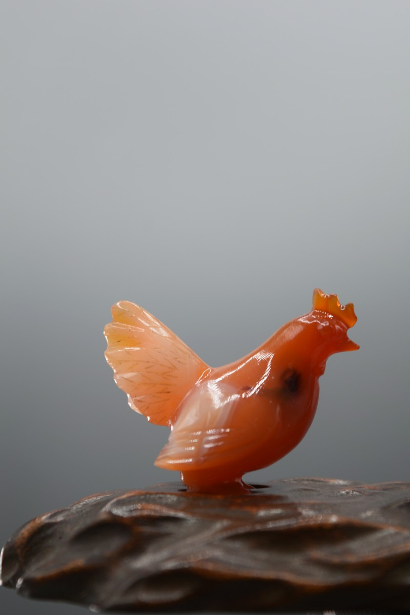 Statuette Of Roosters In Agate, Chinese Handicraft About 1950-photo-3