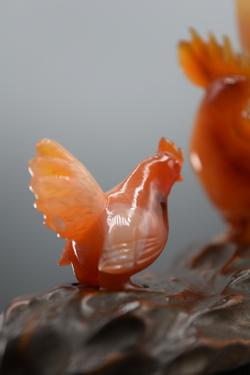 Statuette Of Roosters In Agate, Chinese Handicraft About 1950-photo-2