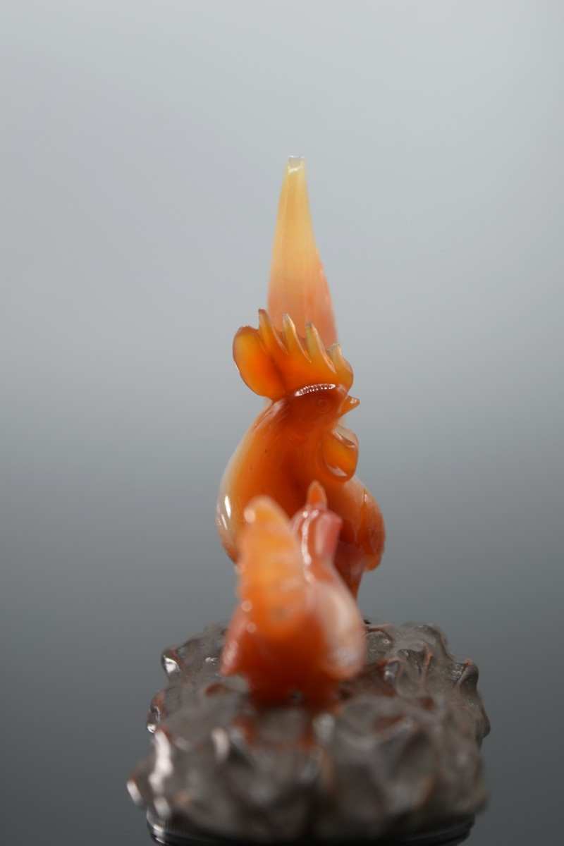 Statuette Of Roosters In Agate, Chinese Handicraft About 1950-photo-3