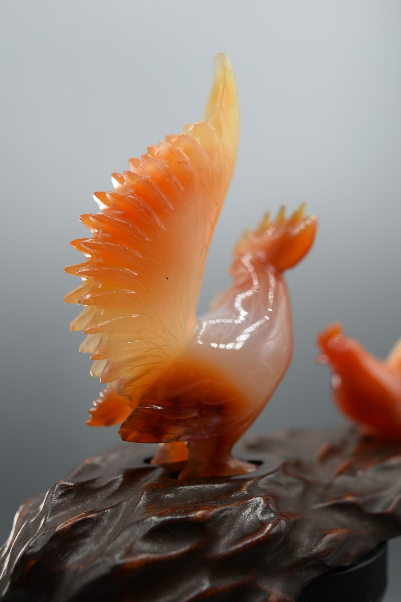 Statuette Of Roosters In Agate, Chinese Handicraft About 1950-photo-6