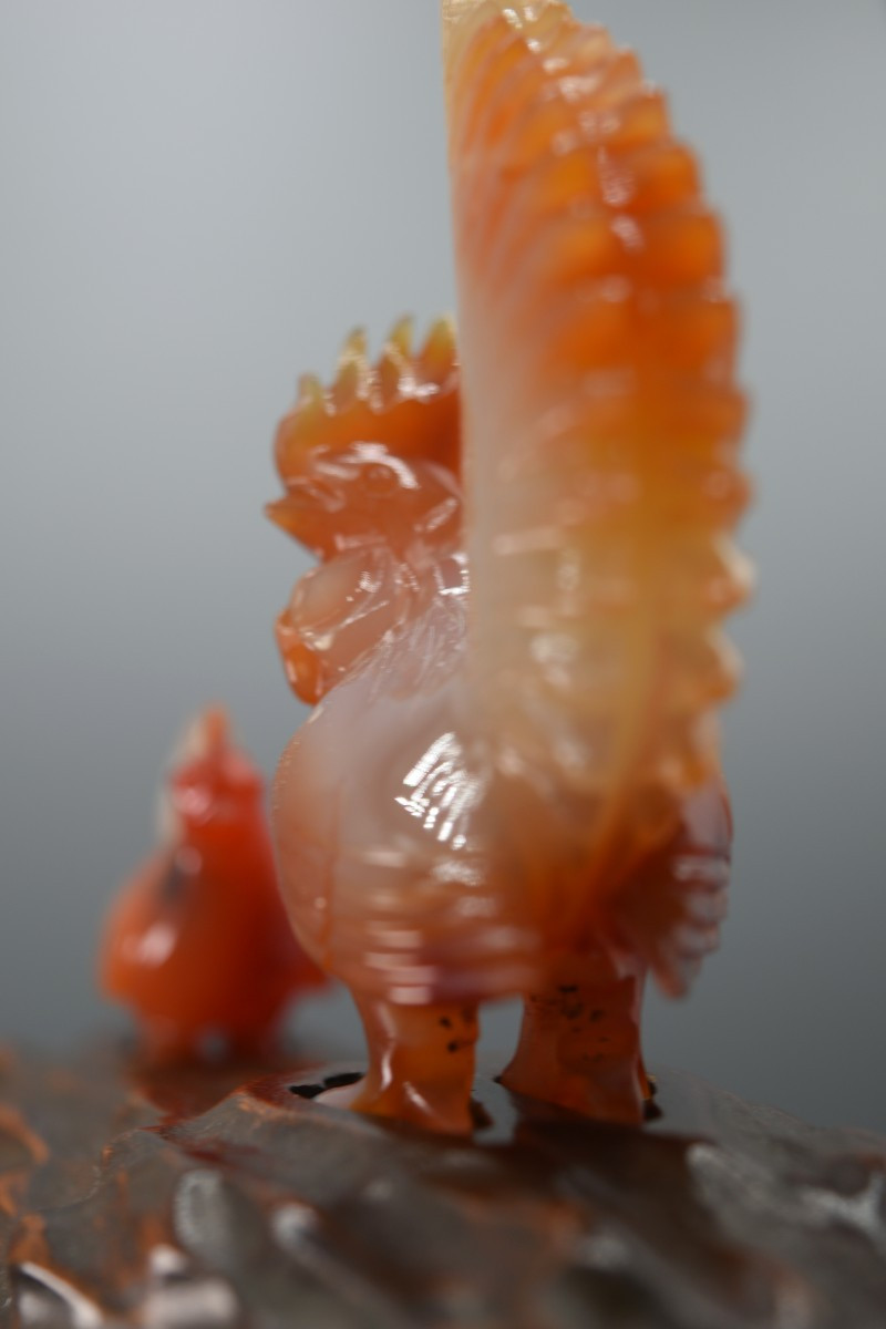 Statuette Of Roosters In Agate, Chinese Handicraft About 1950-photo-8
