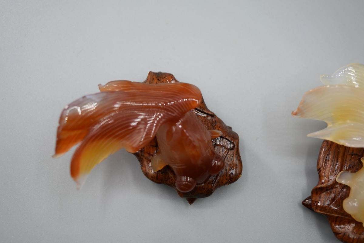 Cinq Poissons Rouges en Agate Sculptée - Chine, Milieu du XXe Siècle-photo-2