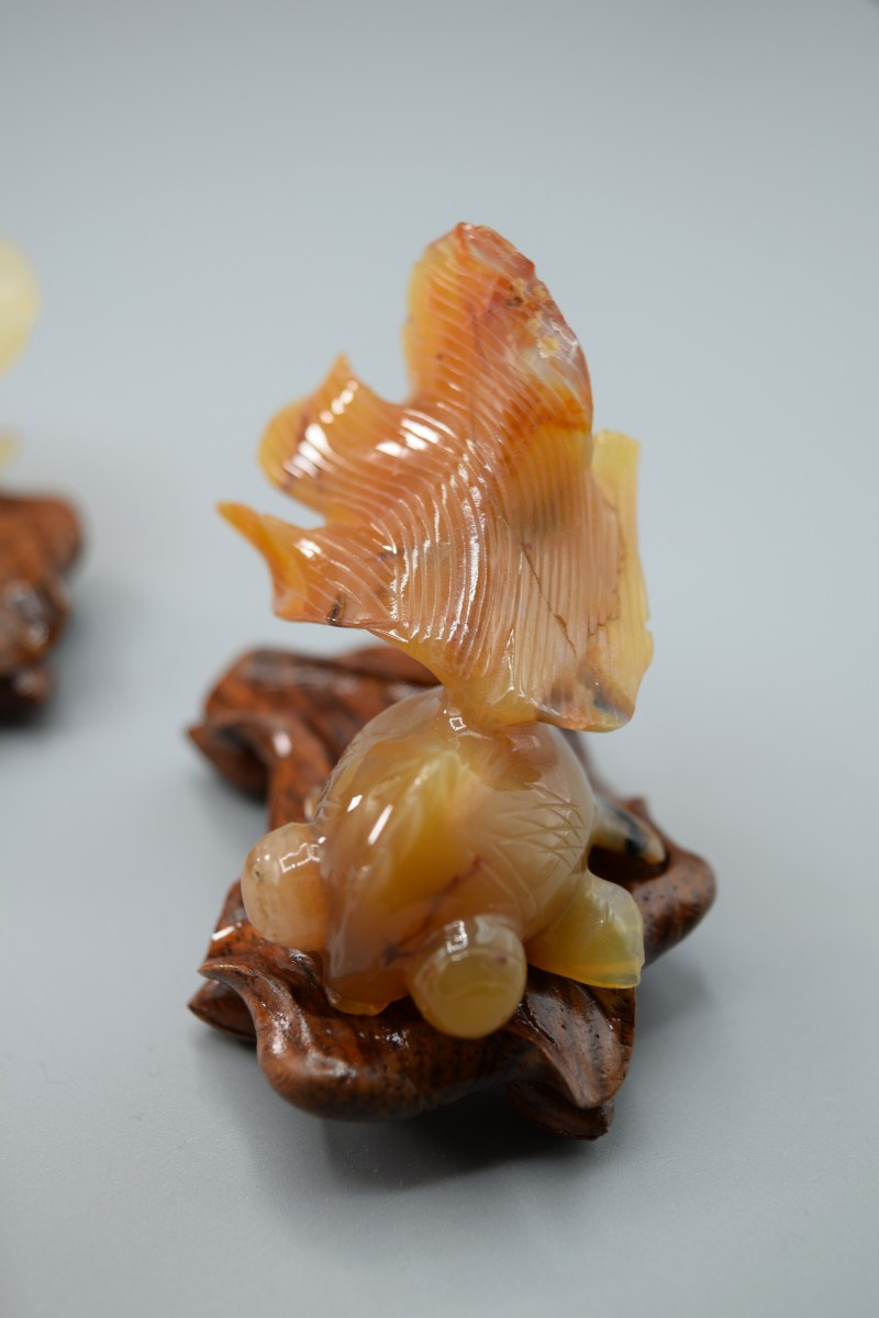 Cinq Poissons Rouges en Agate Sculptée - Chine, Milieu du XXe Siècle-photo-6