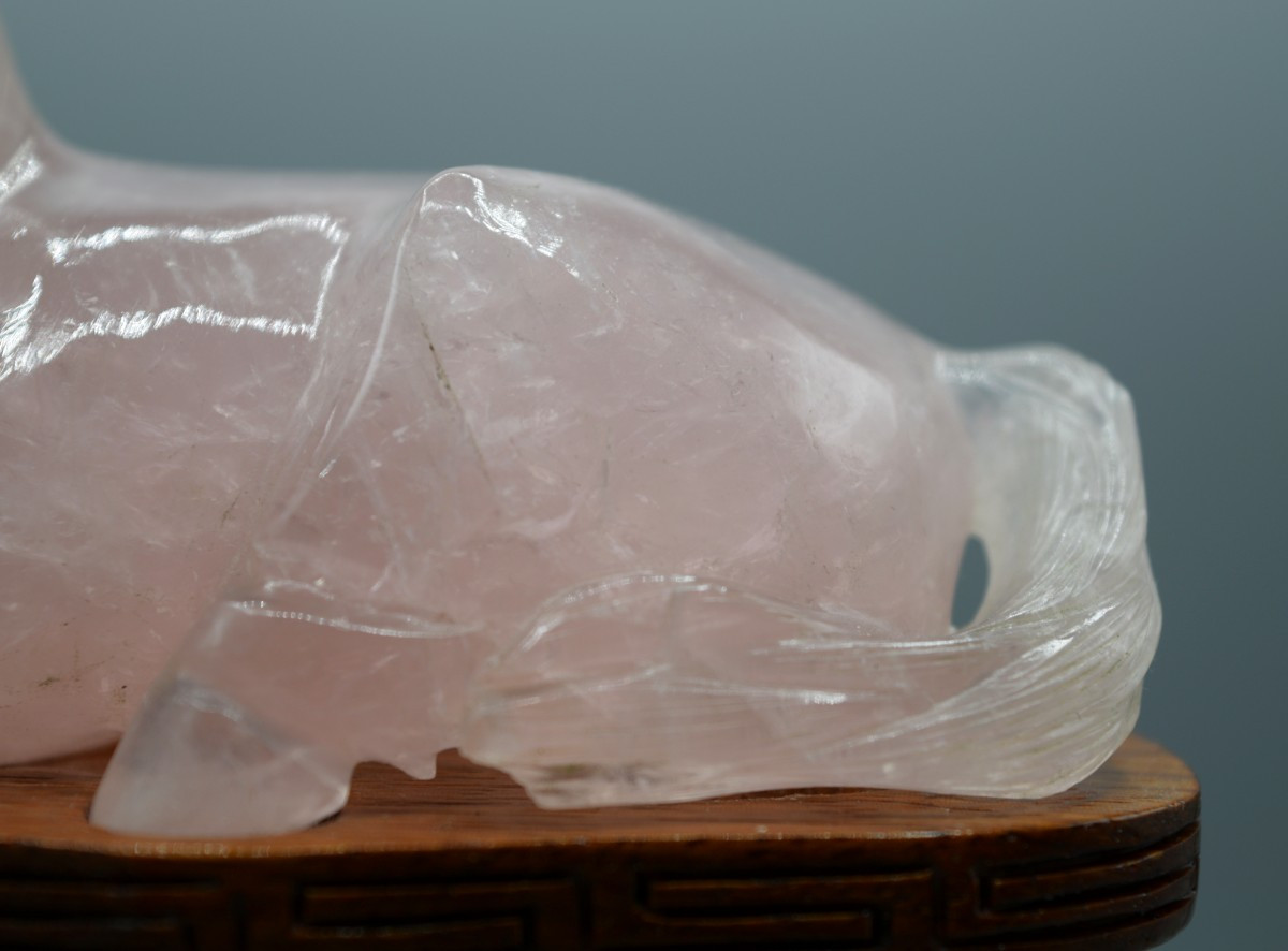 Reclining Horse In Rose Quartz, China, First Half Of The 20th Century-photo-4