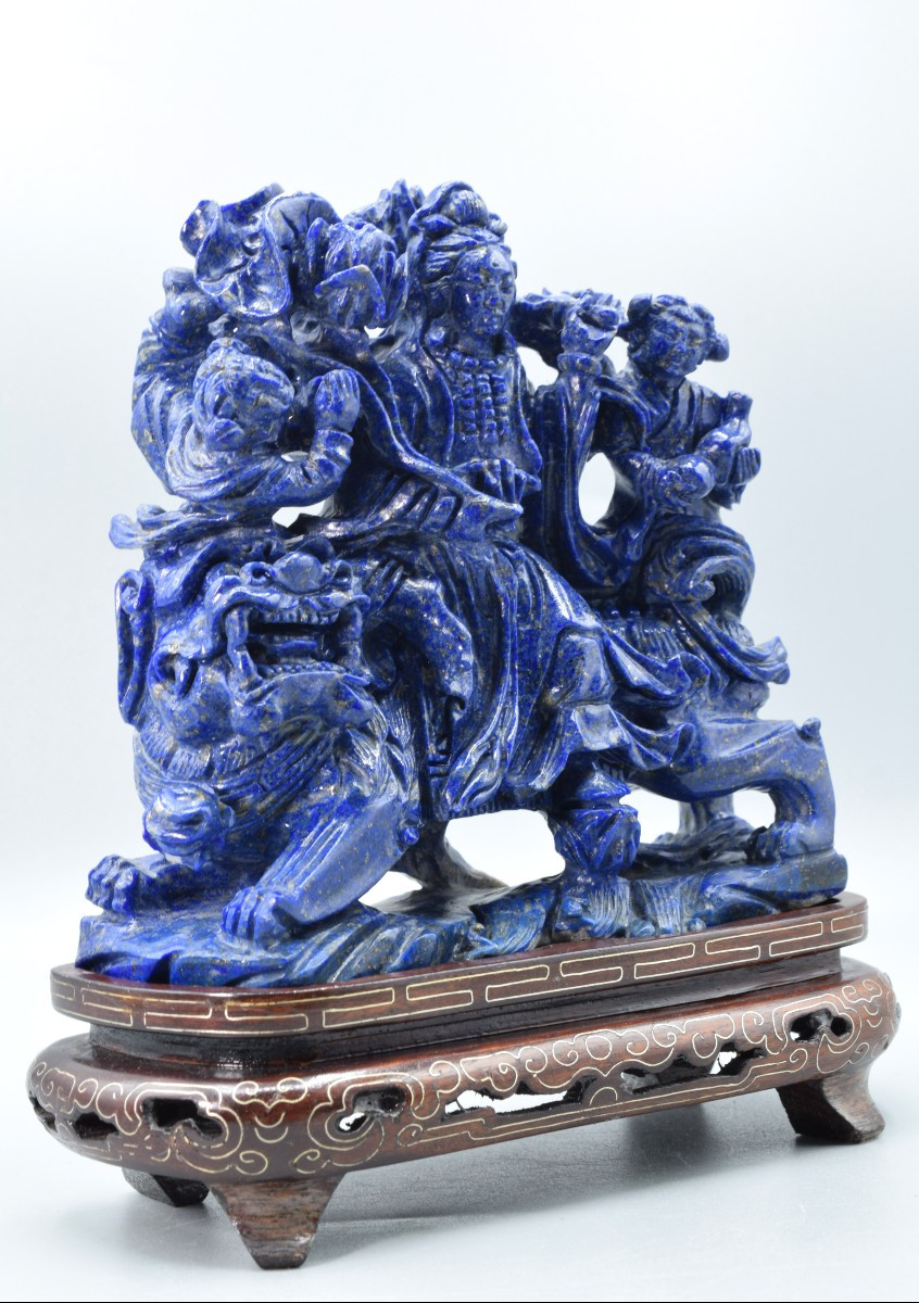 Exceptional Lapis-lazuli Guanyin Sculpture - Rare Handicraft From The 1950s-photo-4