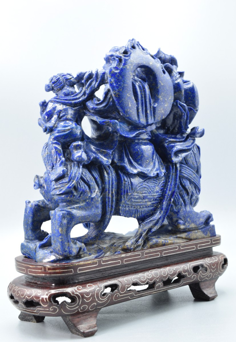 Exceptional Lapis-lazuli Guanyin Sculpture - Rare Handicraft From The 1950s-photo-1