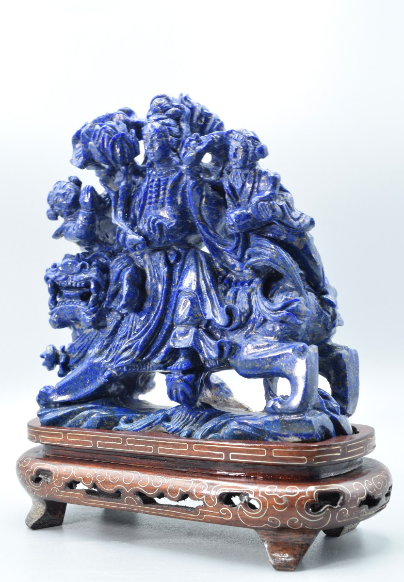 Exceptional Lapis-lazuli Guanyin Sculpture - Rare Handicraft From The 1950s-photo-2