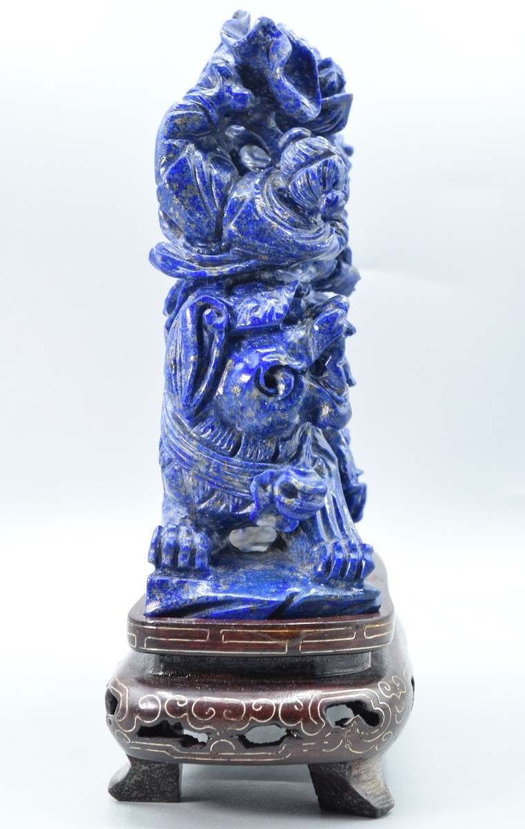 Exceptional Lapis-lazuli Guanyin Sculpture - Rare Handicraft From The 1950s-photo-3