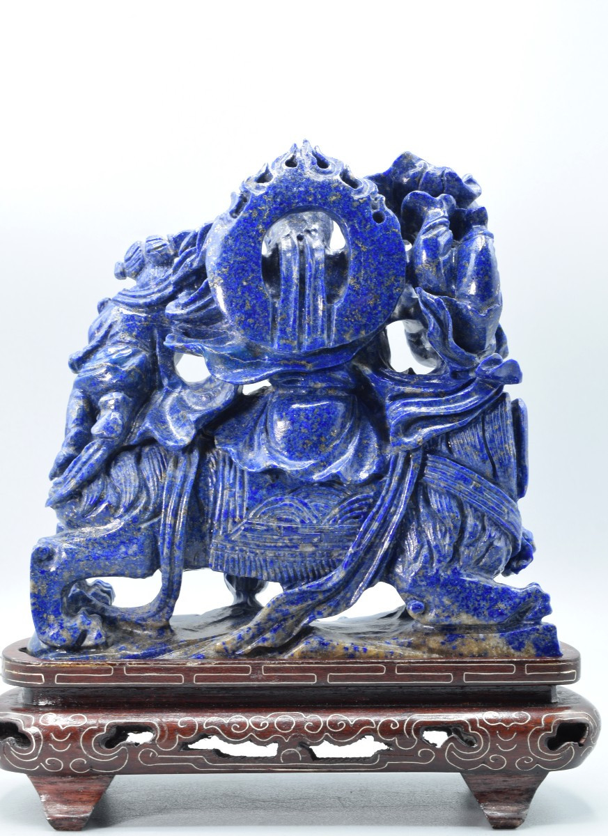 Exceptional Lapis-lazuli Guanyin Sculpture - Rare Handicraft From The 1950s-photo-4