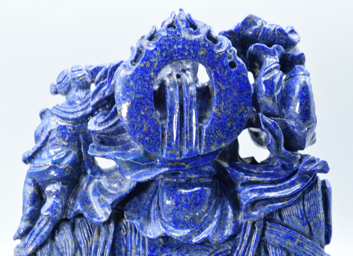 Exceptional Lapis-lazuli Guanyin Sculpture - Rare Handicraft From The 1950s-photo-5