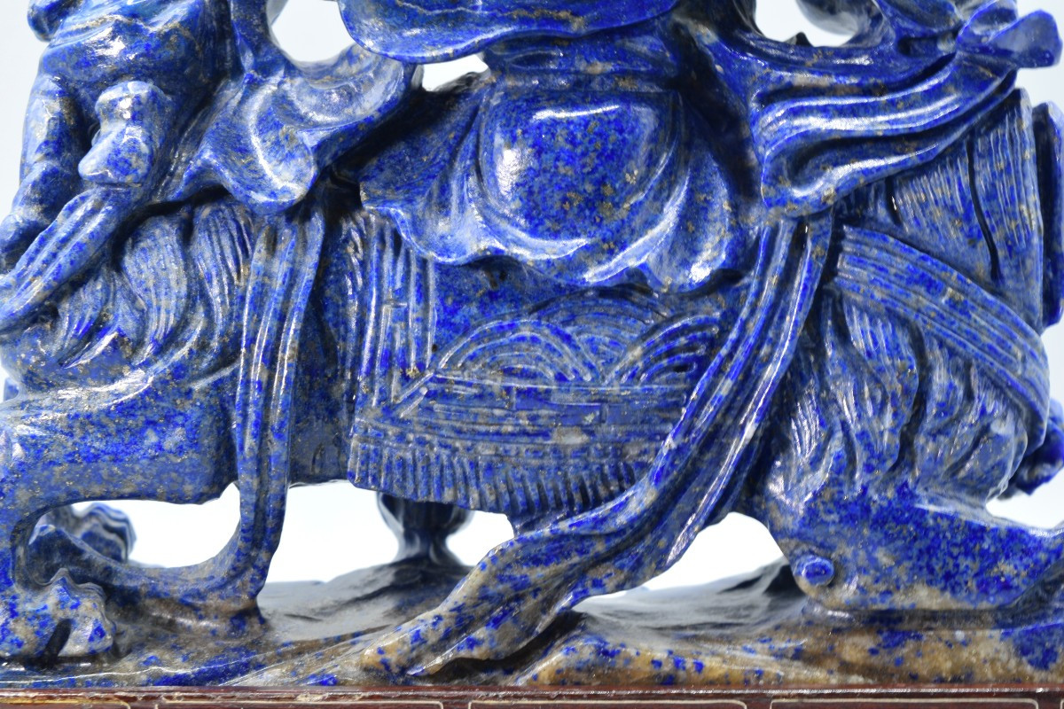 Exceptional Lapis-lazuli Guanyin Sculpture - Rare Handicraft From The 1950s-photo-6