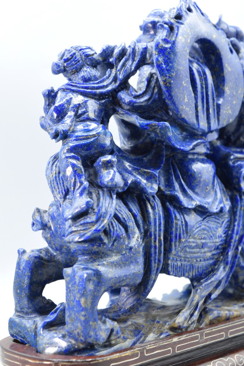 Exceptional Lapis-lazuli Guanyin Sculpture - Rare Handicraft From The 1950s-photo-7