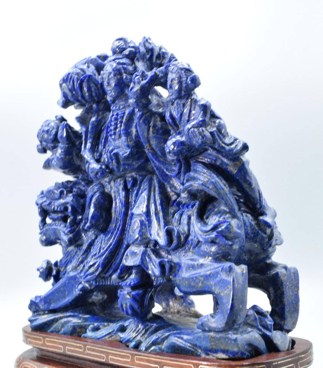 Exceptional Lapis-lazuli Guanyin Sculpture - Rare Handicraft From The 1950s-photo-8