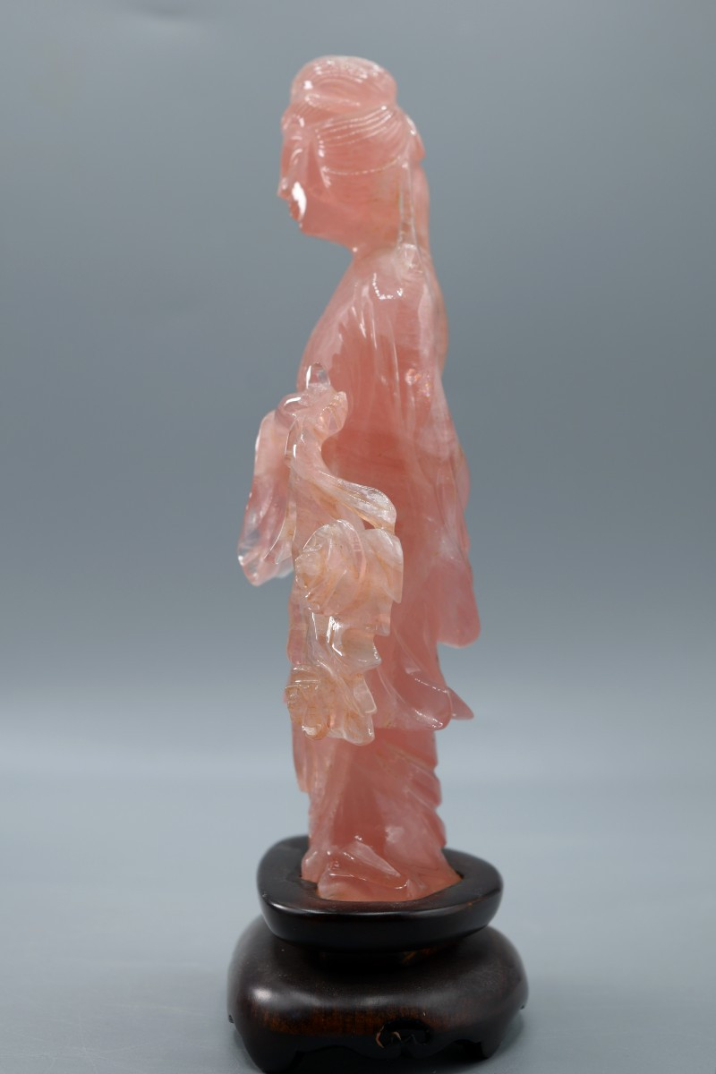Statue de Divinité en Quartz Rose Sculpté - Chine, milieu du XXe siècle-photo-3