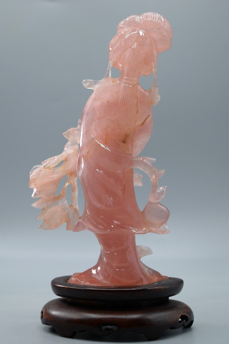 Statue de Divinité en Quartz Rose Sculpté - Chine, milieu du XXe siècle-photo-4