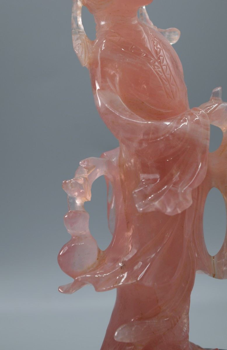 Statue de Divinité en Quartz Rose Sculpté - Chine, milieu du XXe siècle-photo-4