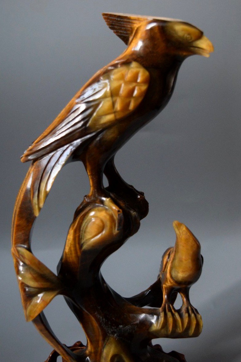 Antique Tiger's-eye Sculpture—carved Birds, China, Ca. 1960, H 27 Cm-photo-2