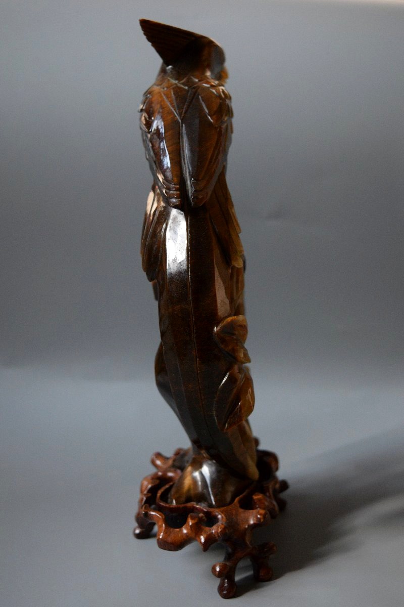 Antique Tiger's-eye Sculpture—carved Birds, China, Ca. 1960, H 27 Cm-photo-4