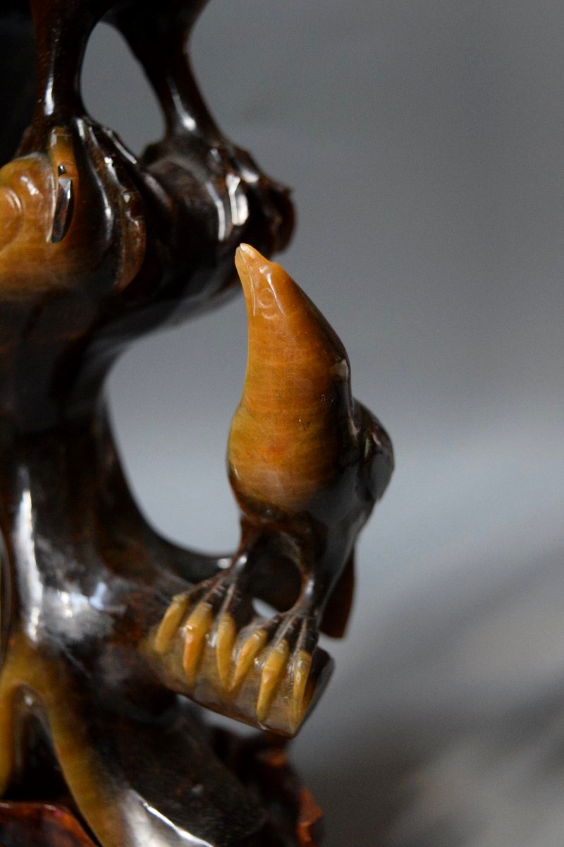 Antique Tiger's-eye Sculpture—carved Birds, China, Ca. 1960, H 27 Cm-photo-5
