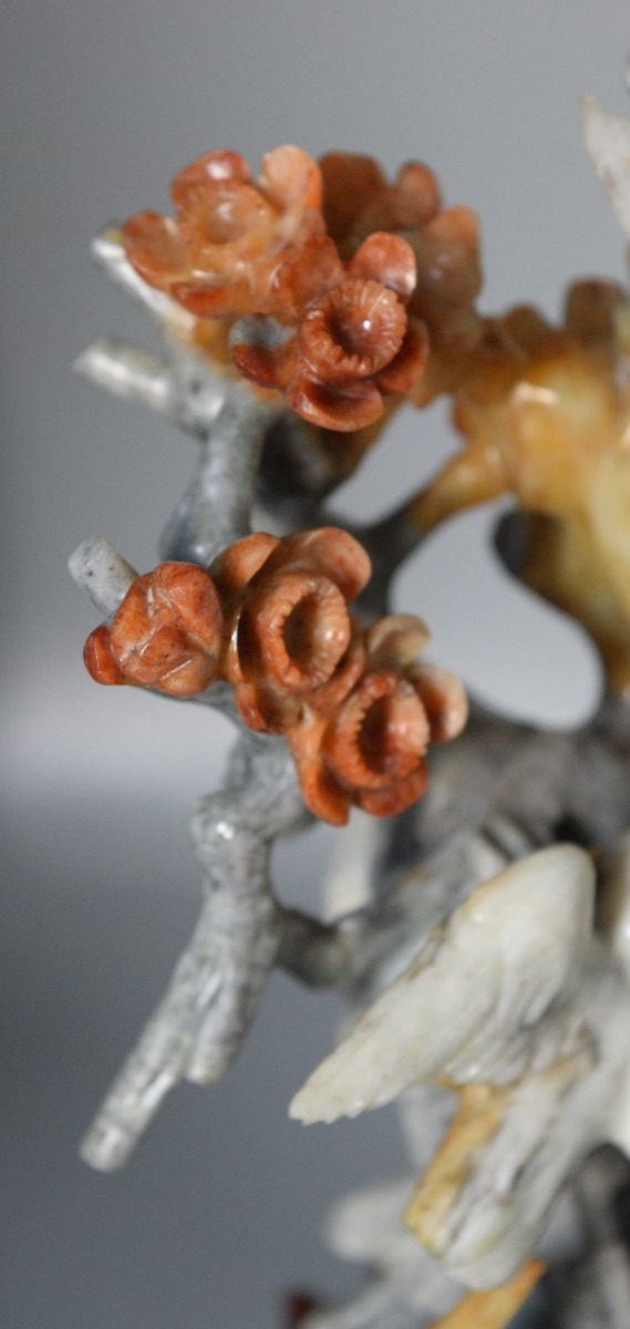 Handcrafted Chinese Stone Sculpture (flowers And Birds) With A Base-photo-6