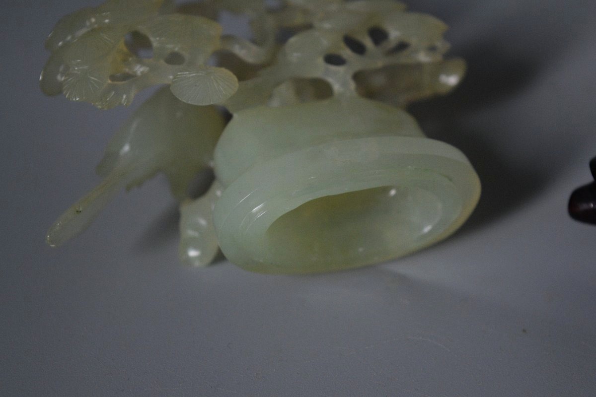 Sculpted Vase Made Of Green Hardstone With A Wooden Base - 22 Cm-photo-6