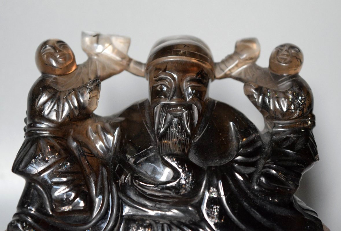 Sculpture chinoise en quartz fumé (Cairngorm) – Fin du XIXe-photo-3