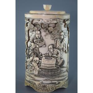 Porte-pinceaux sculpté ivoire Meiji JAPON