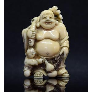 The Laughing Buddha Netsuke, Japanese, In Ivory