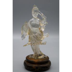 Chinese Figurine In Natural Crystal, 19th Century