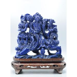 Exceptionnelle Sculpture de Guanyin en Lapis-Lazuli – Rare Artisanat des Années 1950