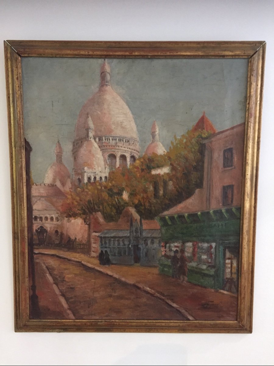 Oil Painting On Canvas View Of Montmartre 19th Century