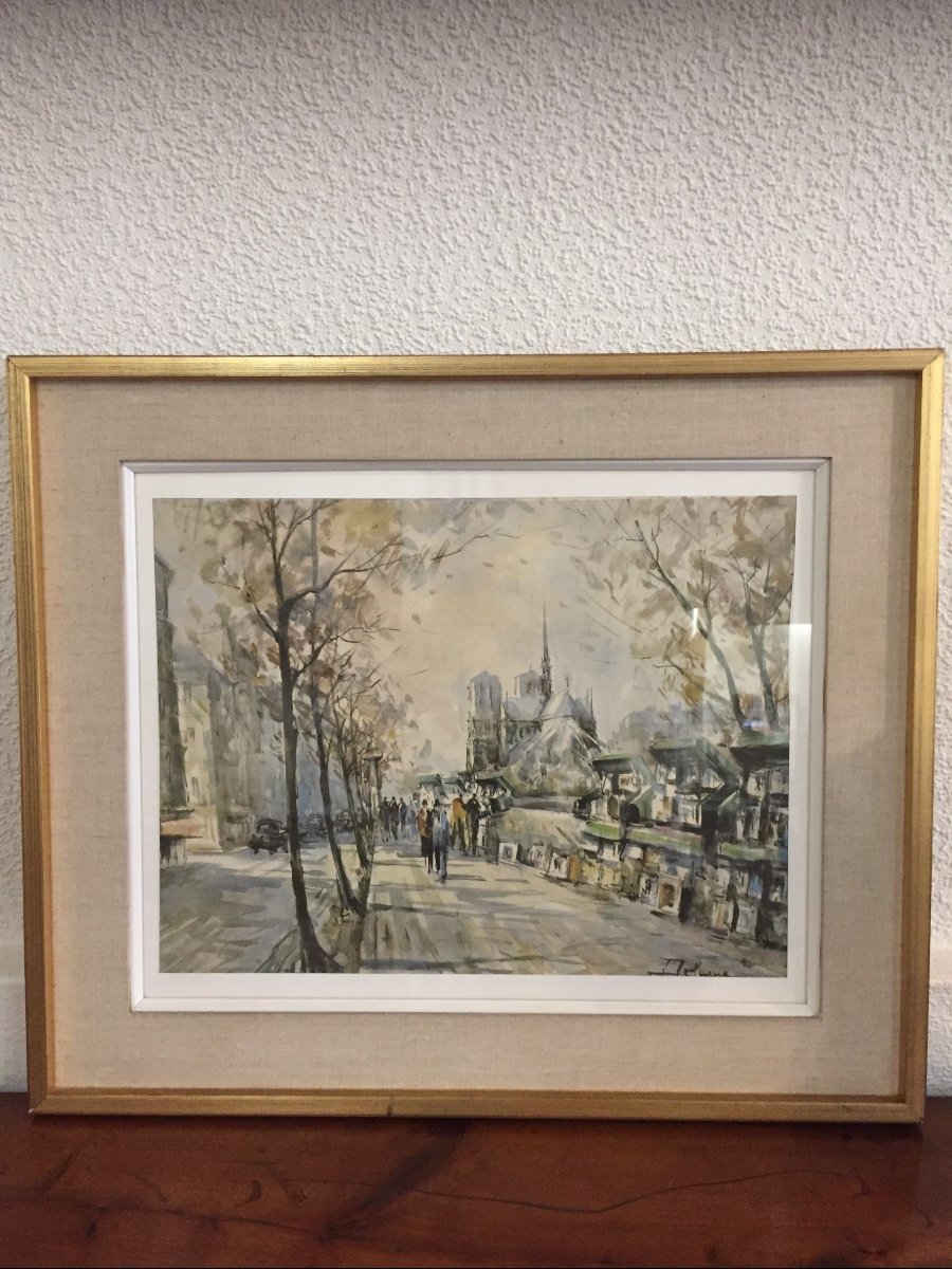 Watercolor Les Bouquinistes Quai De Seine In Paris -photo-1