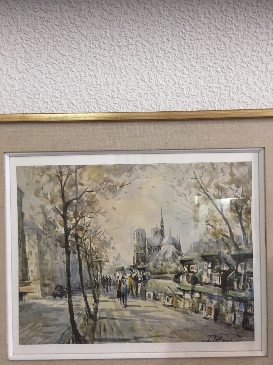 Watercolor Les Bouquinistes Quai De Seine In Paris 