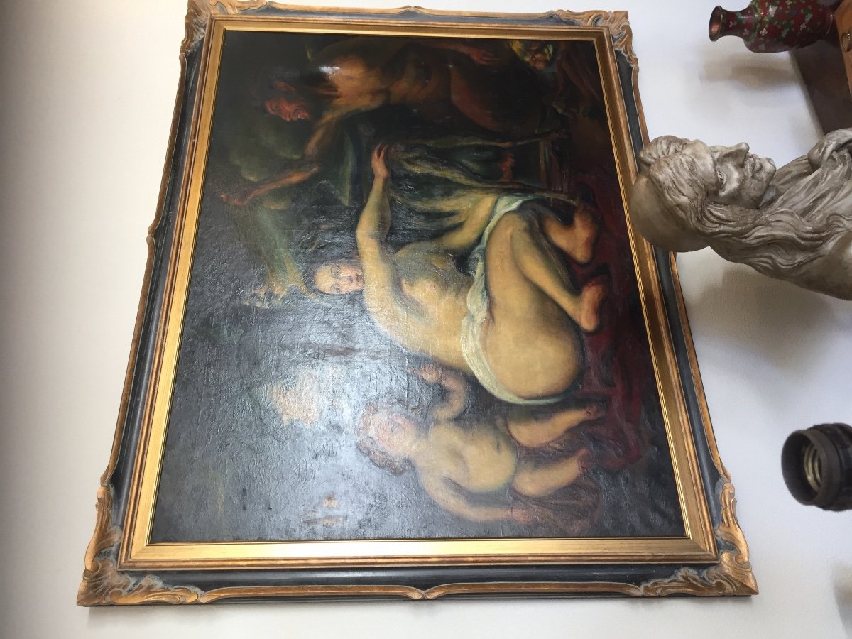 Grand Tableau Huile Sur Toile  . Jupiter Enfant .....-photo-3