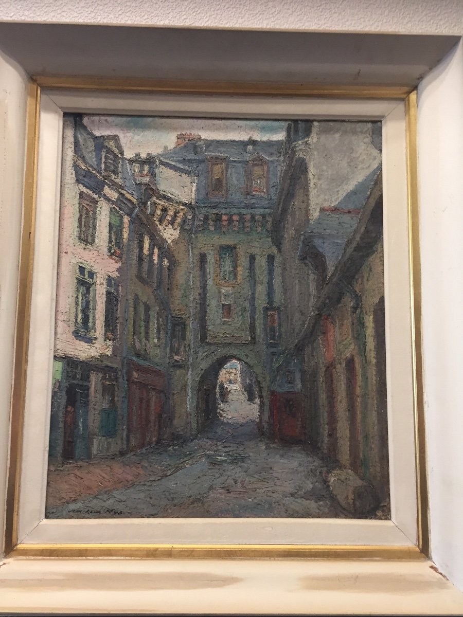 Tableau Huile Sur Toile. Ruelle Et Porte D’une Ville école Du Nord 