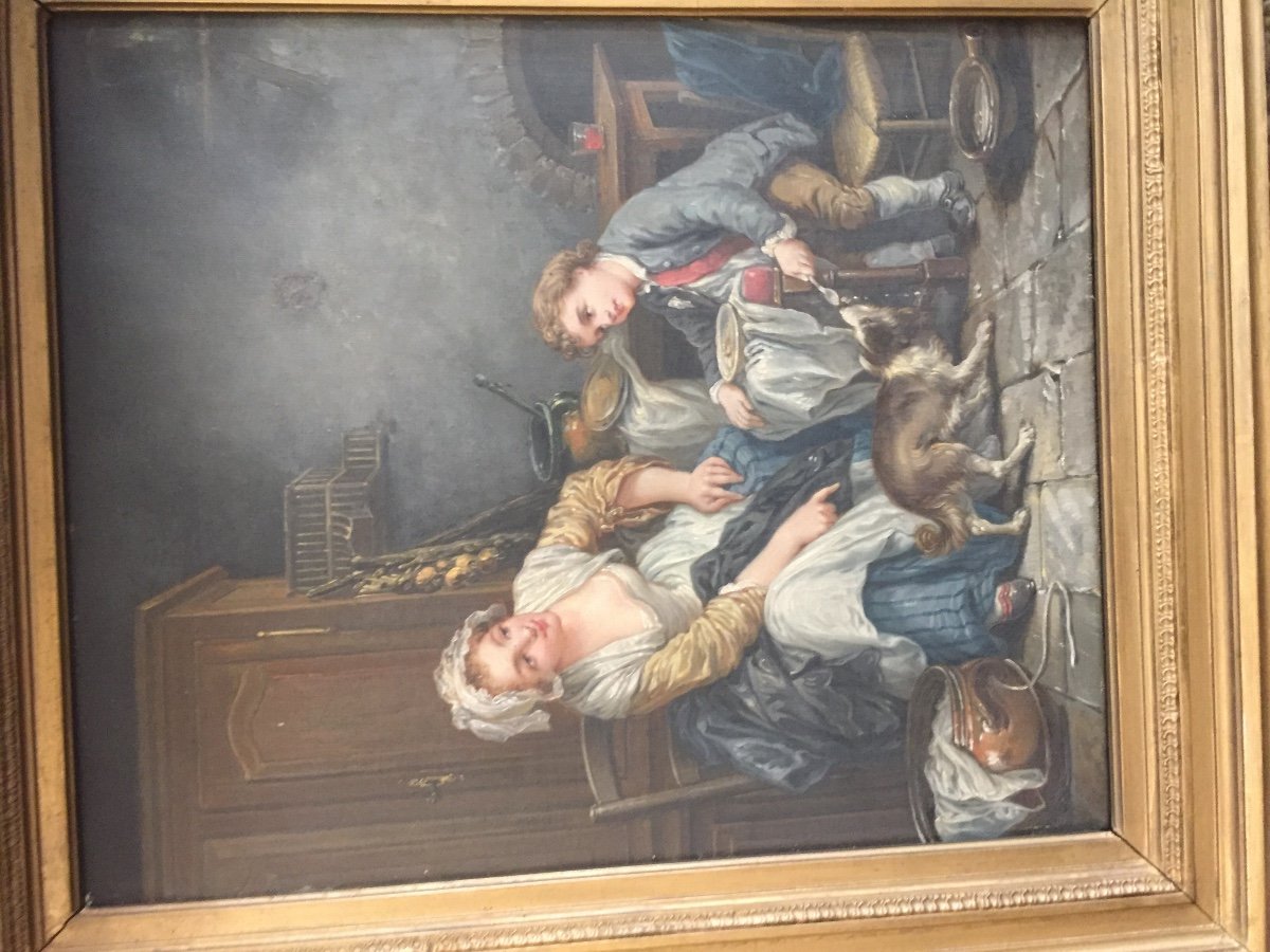 Paire De Tableaux  Hst Scènes D’intérieurs Animées 19 éme Siècle -photo-3