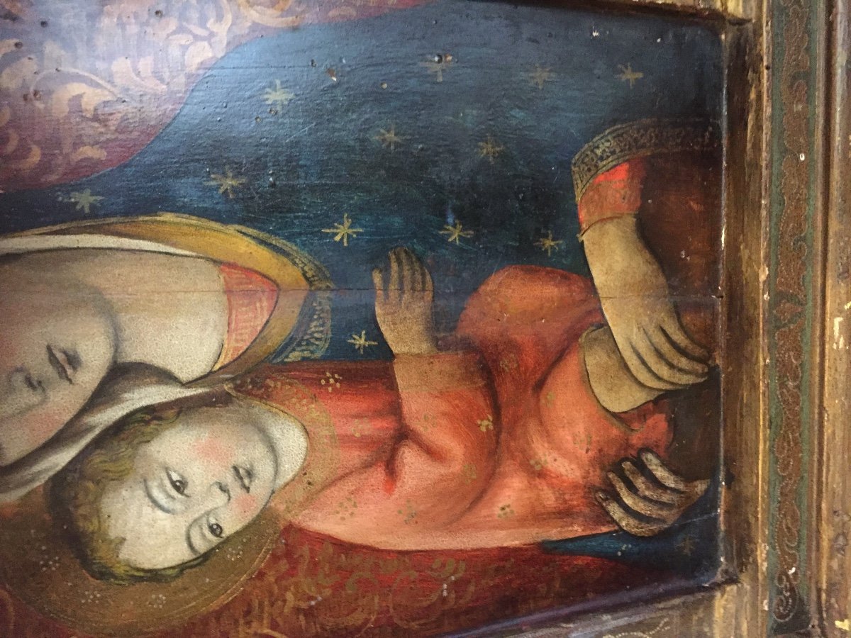 Tableau Huile Sur Panneau Vierge à L’enfant -photo-2
