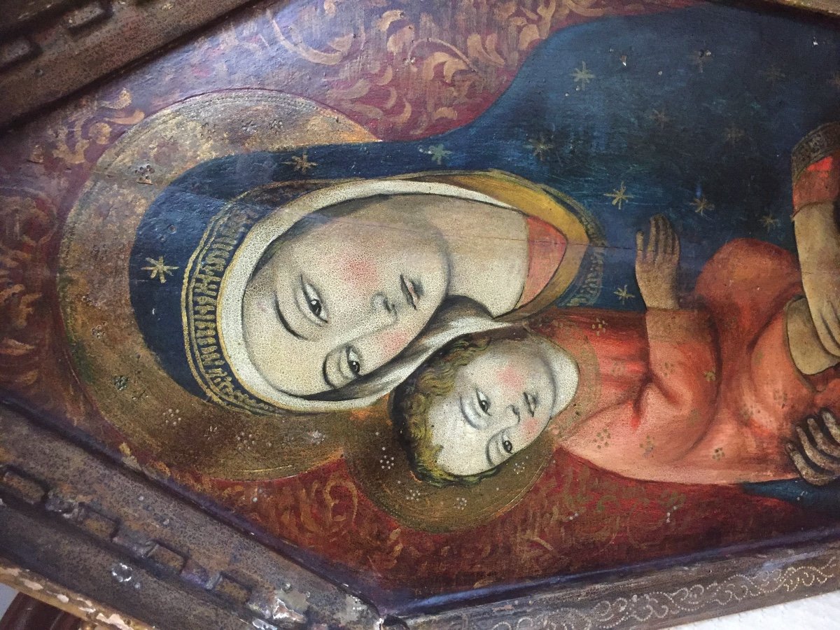 Tableau Huile Sur Panneau Vierge à L’enfant -photo-3