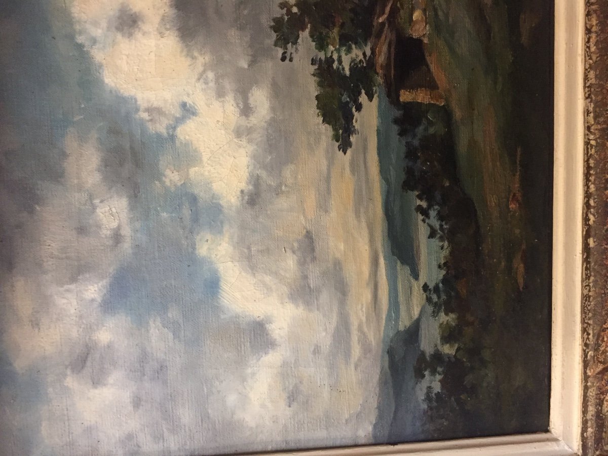 Tableau  Hst Paysage Au Moulin  19 éme Siècle -photo-4