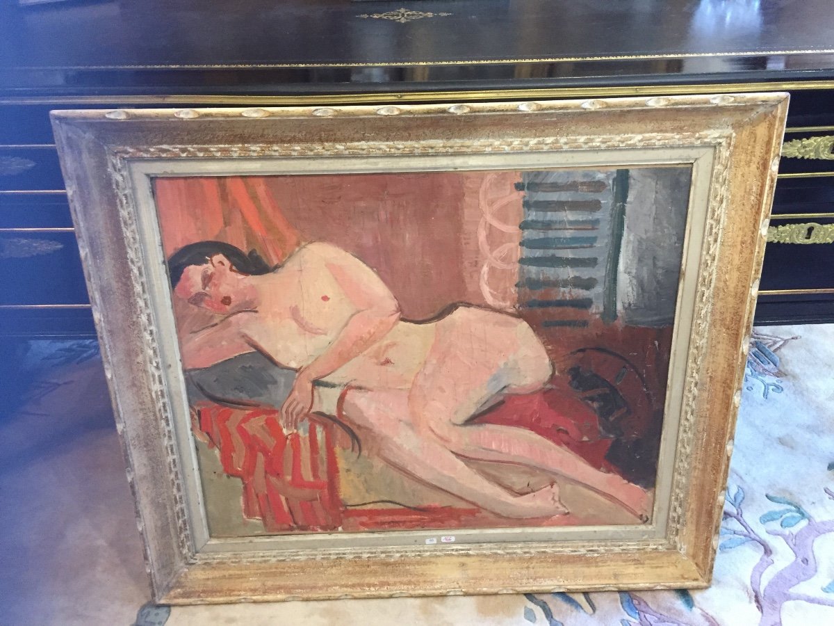 Tableau Huile Sur Toile Nu Allongé 