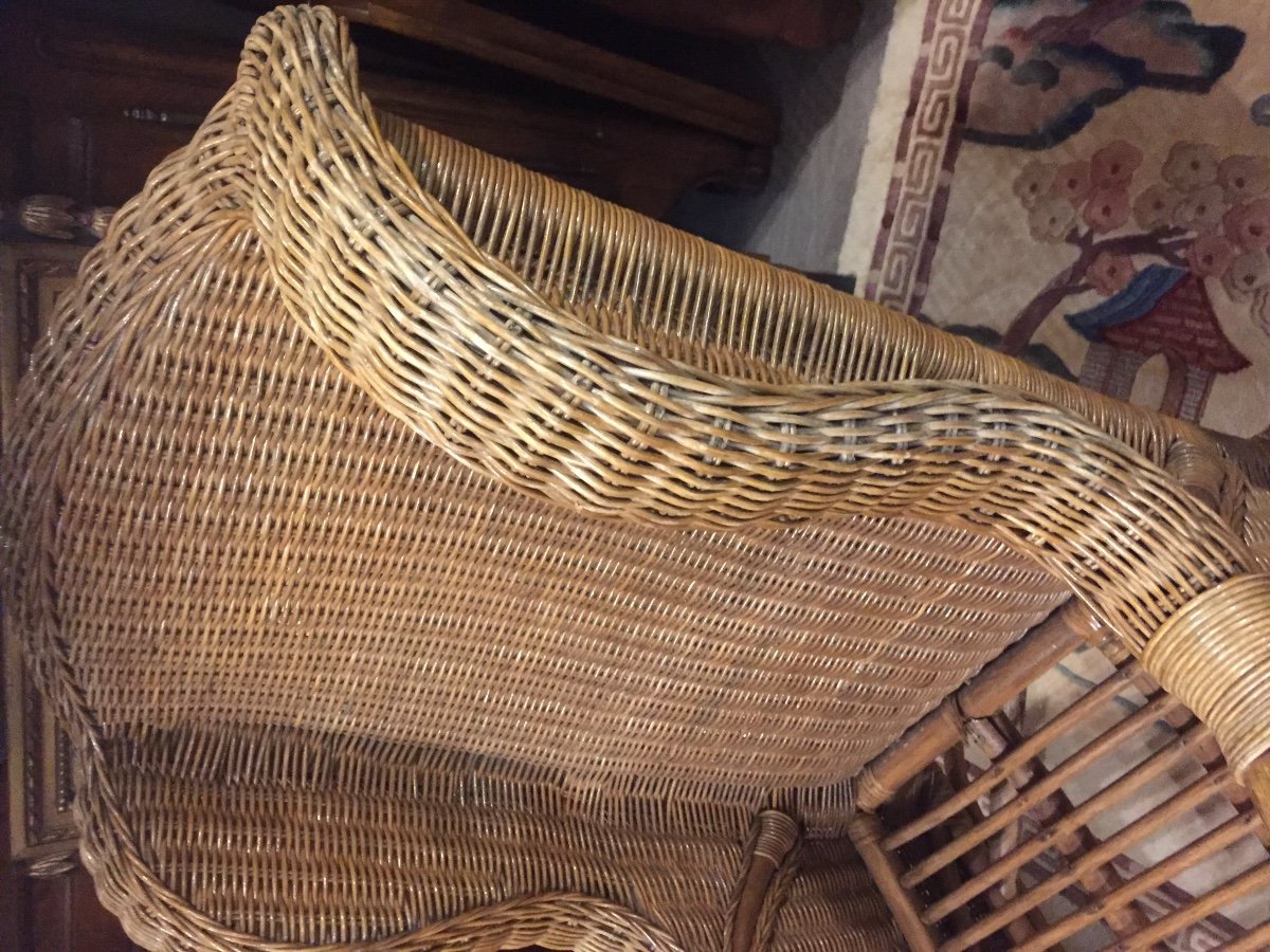 Pair Of Rattan And Bamboo Wingback Chairs From The 60s-photo-2