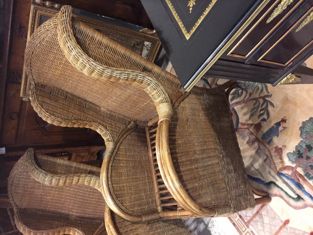 Pair Of Rattan And Bamboo Wingback Chairs From The 60s-photo-3