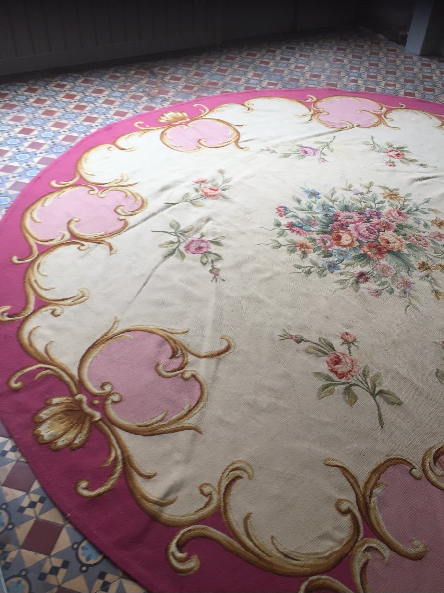 Large Round Aubusson Rug 19th Century -photo-4