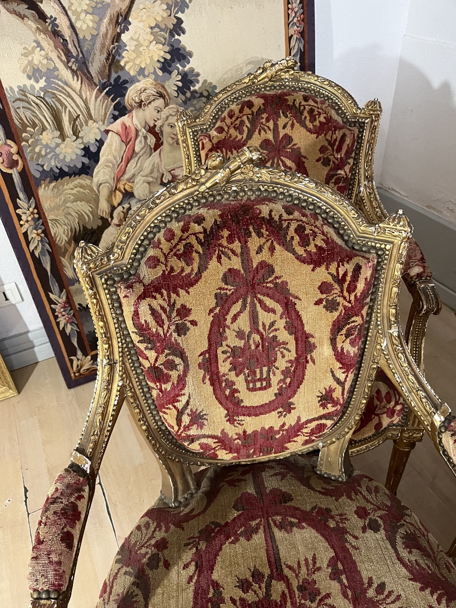 Salon En Bois Doré  Et Sculpté De Style Louis XVI 19 éme Siècle -photo-2