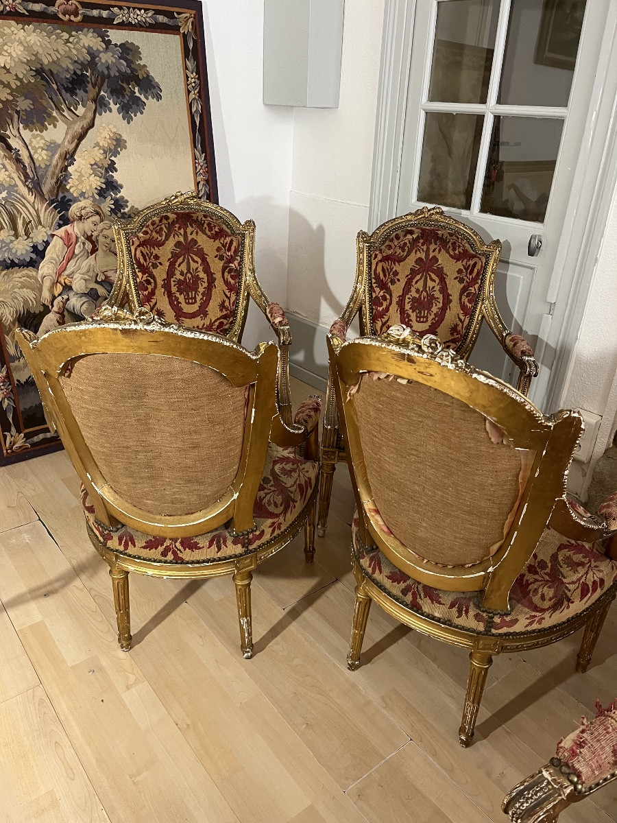 Salon En Bois Doré  Et Sculpté De Style Louis XVI 19 éme Siècle -photo-2