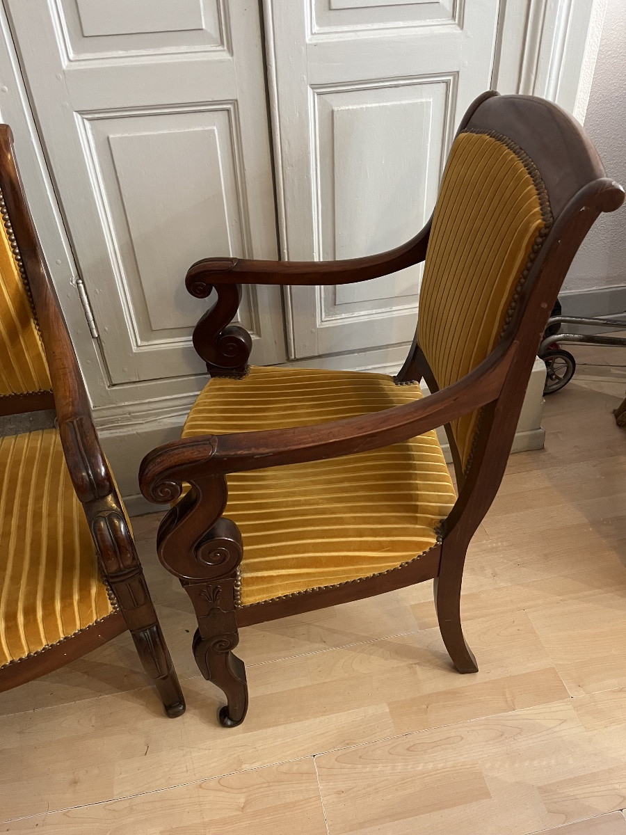 Paire De Fauteuils  époque Restauration En  Acajou-photo-2