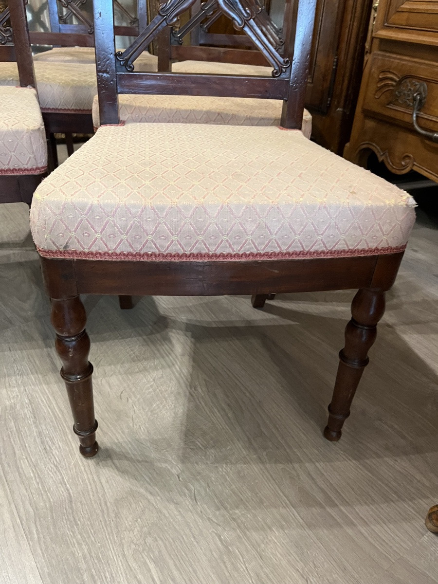 Set Of 6 Charles X Mahogany Chairs Stamped Jeanselme-photo-4
