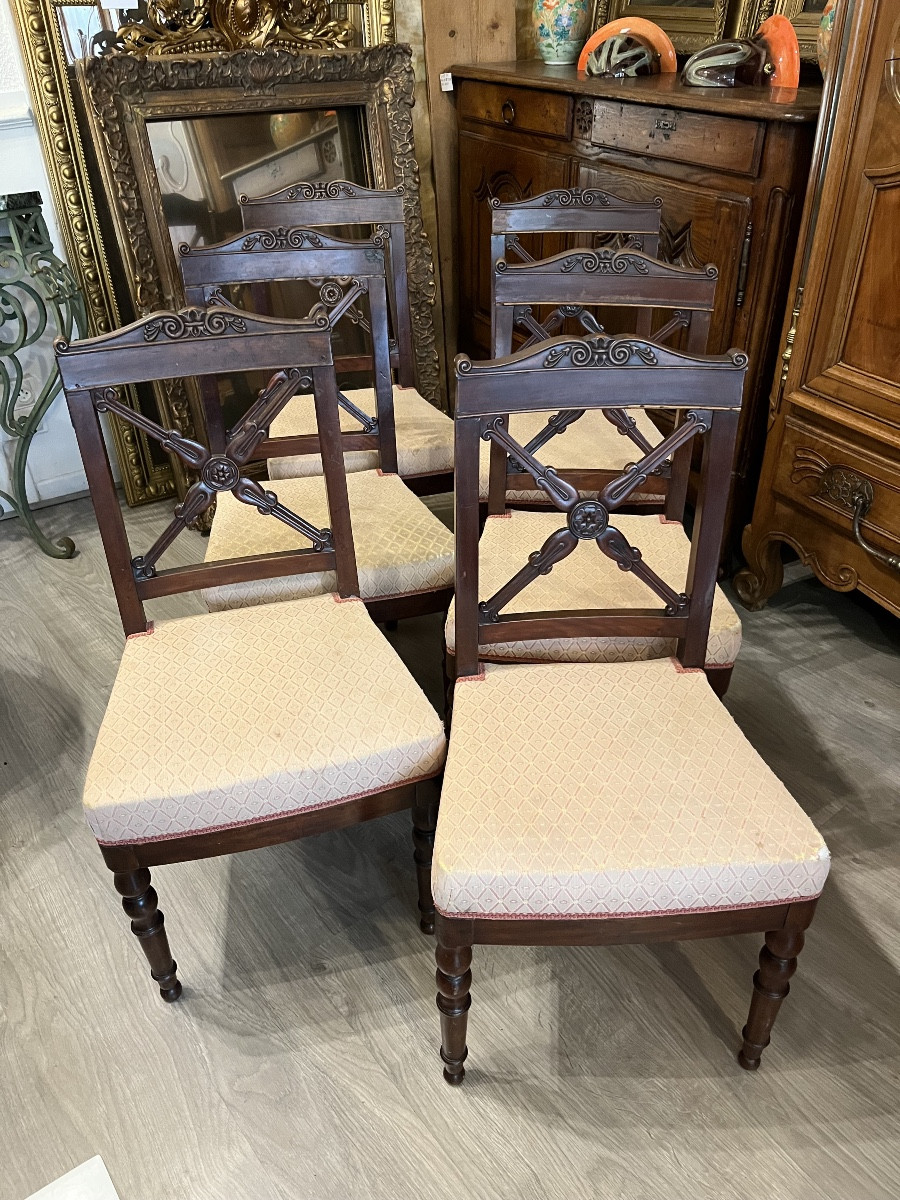 Set Of 6 Charles X Mahogany Chairs Stamped Jeanselme