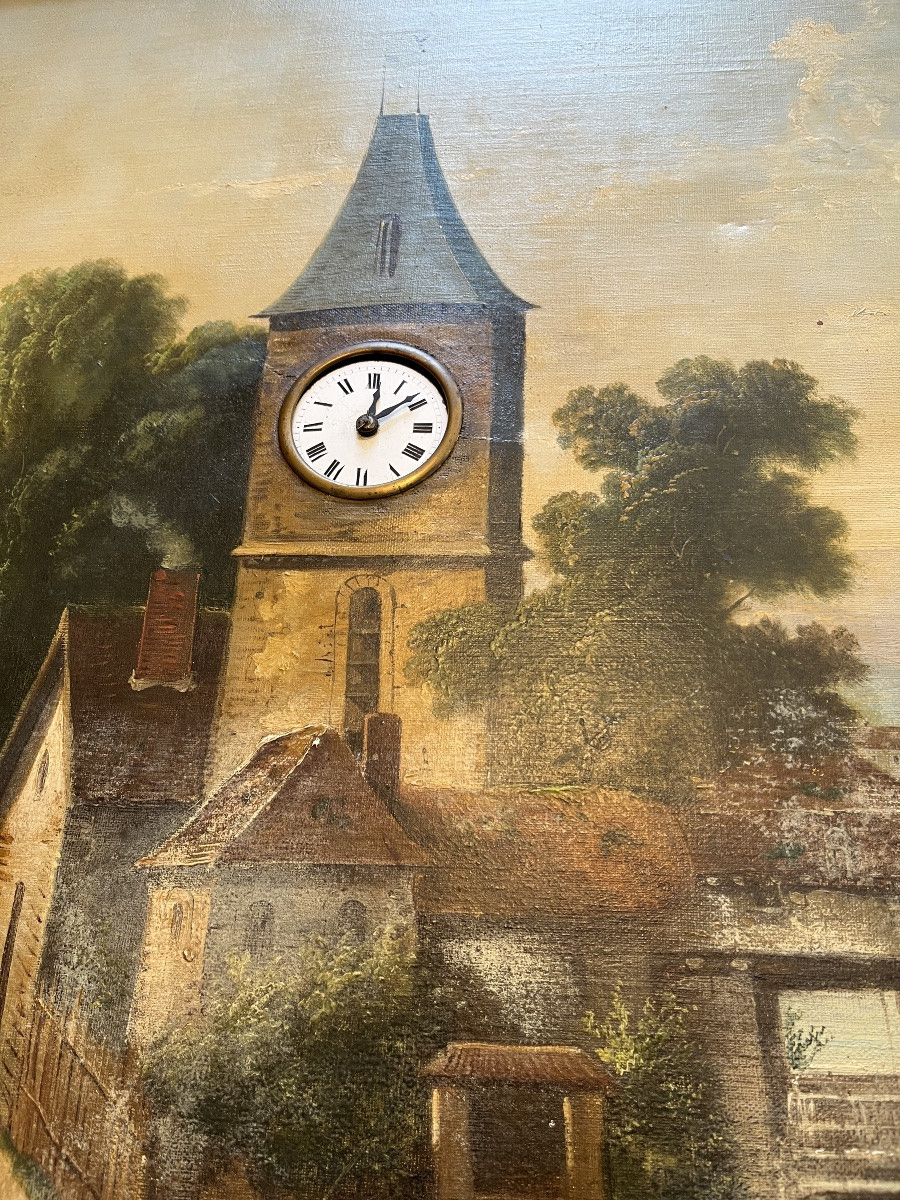 Large 19th Century Musical Clock Painting -photo-2